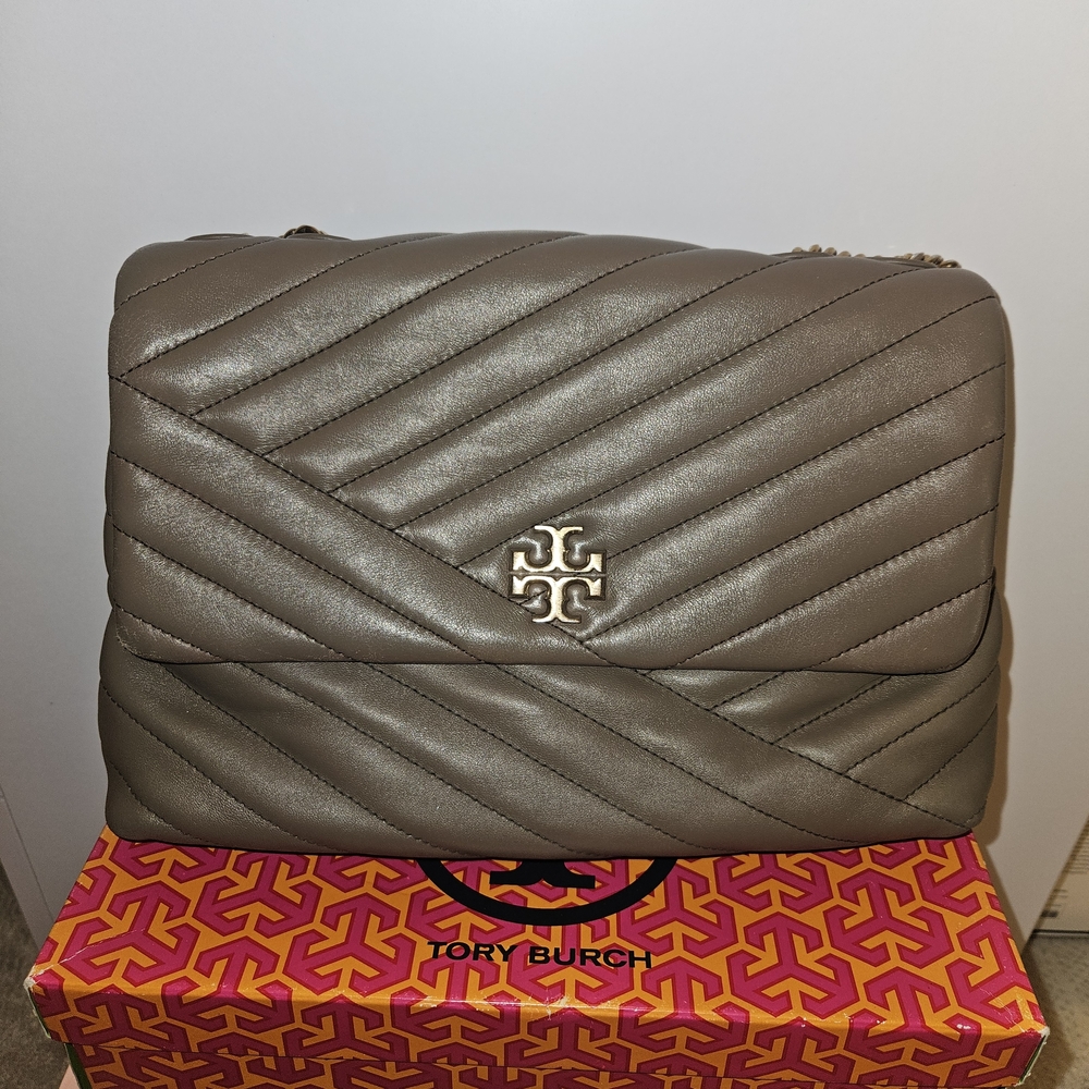 Tory Burch Kira Chevron Taupe Quilted Shoulder Crossbody Bag